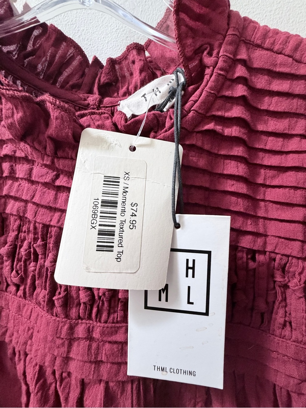 THML Textured Ruffled Pintuck Top in Deep Rose - Picture 3 of 3